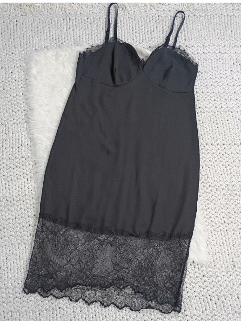 Black Lace Slip Dress with Scalloped Hem